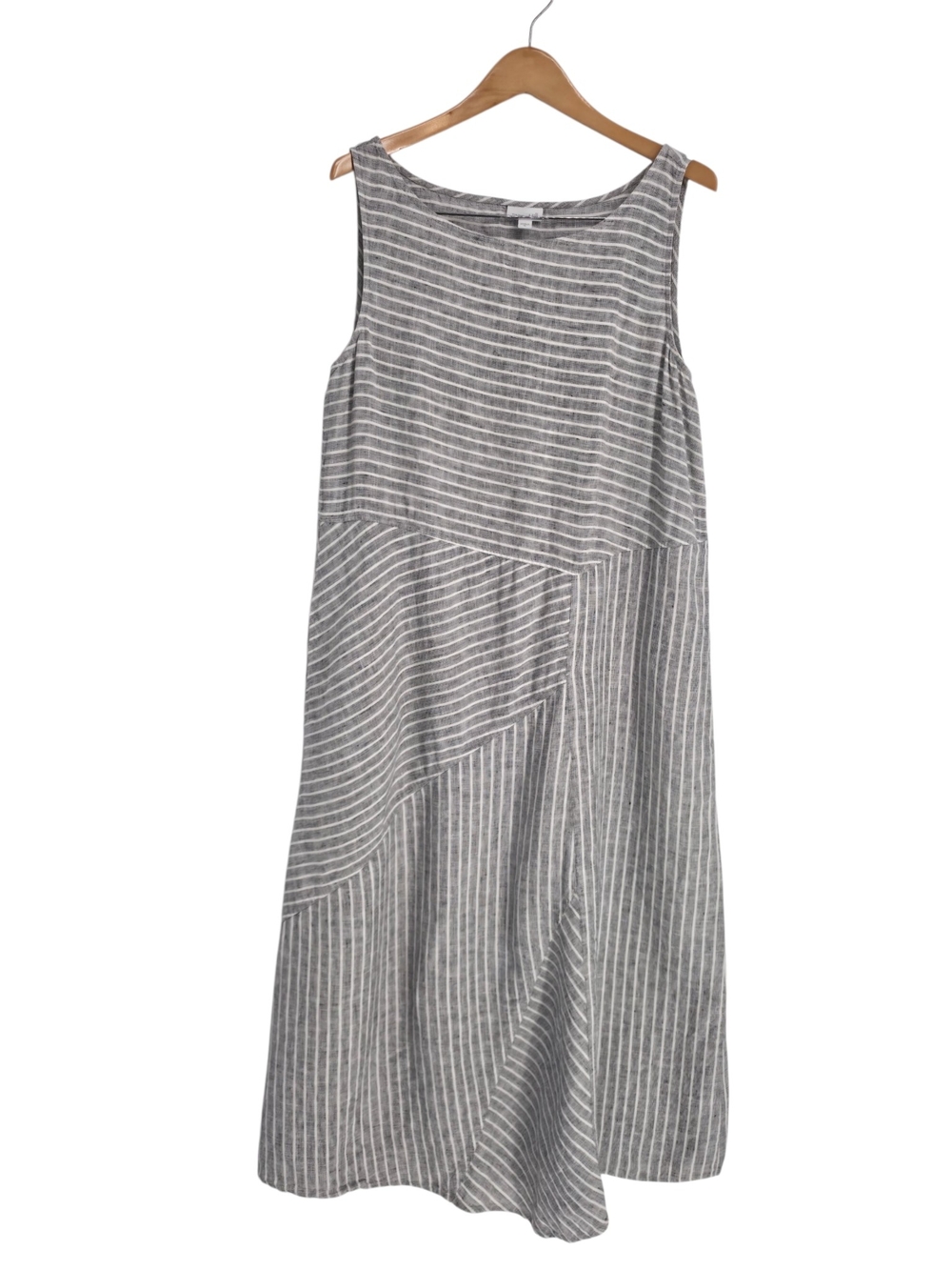 J Jill Love Linen Gray White Striped Midi Dress XL Pockets Coastal - Picture 3 of 10